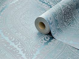 Teal With Silver Glitter Damask Design
