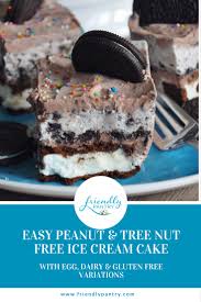 Any nut will work in place of the almonds. Easy Peanut Tree Nut Free Ice Cream Cake With Dairy Free Gluten Free Egg Free Modifications Friendly Pantry Food Allergy Consulting Inc