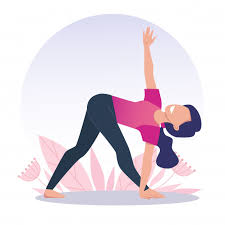 Premium Vector | A young and happy girl practices yoga and meditates.  trikonasana, triangle pose. vector illustration