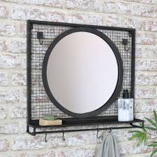 Black Wall Mirror With Shelf Hooks