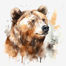 cute brown grizzly bear in watercolor