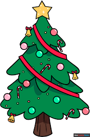 how to draw a cartoon christmas tree