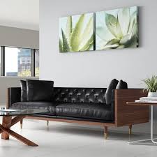 black mid century modern leather sofa
