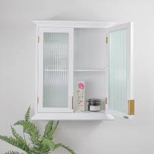 White Reeded Glass Wall Cabinet Shelf