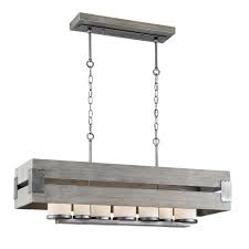 Home Decorators Collection Ackwood 7 Light Grey Wood Rectangular Chandelier With White Opal Glass Shades