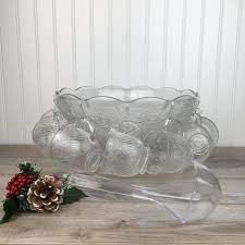 vintage clear glass punch bowl set w 8
