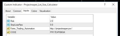 Lot Size Calculator Indicator Projectreaper Team Official