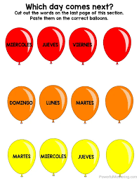 free printables spanish days of the