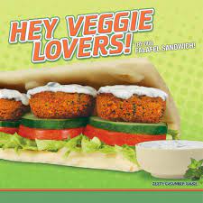 subway falafel sandwich points toward