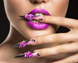 artistic nail art art purple lips