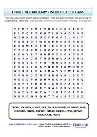 Word games are an entertaining way to learn. Travel Vocabulary Word Search Puzzle In English