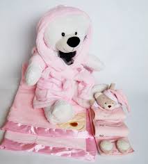 Personalised Teddy With A Pink Robe Height Chart And Satin Edged Blanket