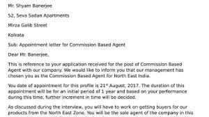 appointment letter for commission based