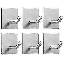 Heavy Duty Adhesive Hooks Stick On Wall Adhesive Hangers Strong Stainless Steel Holder 6 Packs Silver