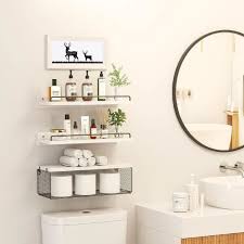 Set Of 3 Wooden Bathroom Shelves With
