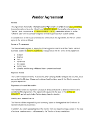 vendor agreement template free