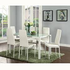 Browse a variety of products to find a look that fits. Amazon Com Ids Online Deluxe Glass Dining Table Set 7 Pieces Modern Design With Faux Leather Chair Elegant Style Anti Dirt White Table Chair Sets