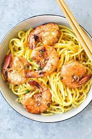 Linguine is the traditional pasta used in shrimp scampi but other types. Top Down Photo Of Garlic Noodles With Shrimp In A Bowl Garlic Noodles Shrimp Recipes Healthy Spicy Shrimp Recipes