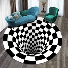 3d black hole optical illusion carpet ultra durable checd vortex optical round area trap rugs for dining room bedroom floor home decor size
