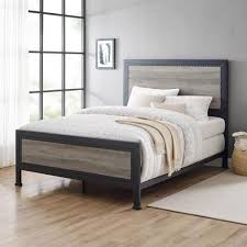 grey wash queen size metal bed frame