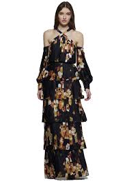 David Meister Womens Long Sleeve Tiered Evening Gown 6