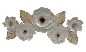 White And Golden Flower Metal Wall Art