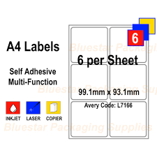 6 Labels Sheet Blank A4 White Address Label For Inkjet Laser Printers 100 Sheets Per Box