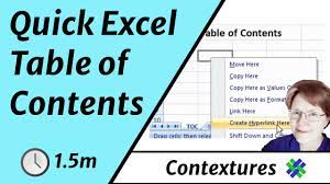 create quick table of contents in excel