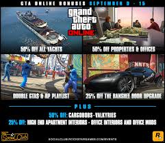Which business have you made most money from? Gta Online Bonuses This Week 50 Off All Yachts Properties And Offices A Double Gta And Rp Playlist Sept 9th 15th Rockstar Games