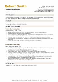 cosmetic consultant resume sles