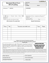Bill Of Lading Short Formmplate Excel Not Negotiable