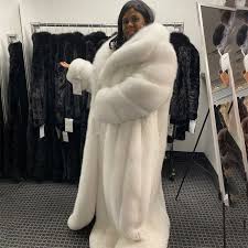 White Fox Fur Long Coats Warm Thick