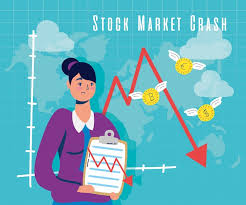 businesswoman with stock market crash icons