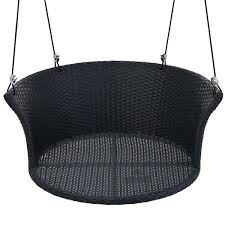 Afoxsos 33 8 In 1 Person Hanging Seat Black Rattan Wicker Woven Swing Chair Patio Swing Porch Swing With Ropes White Cushion