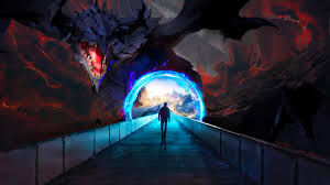 dragon portal fantasy digital art 4k
