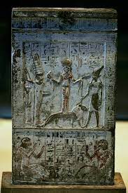 Late Bronze Age Apocalypse - "Stèle dédiée à Qadesh, Min-Amon-Rê et Rechep"...or, Qetesh...an Egyptian New Kingdom Goddess Appropriated from Canaan": (Pictured: Stele featuring Egyptian and foreign gods: Qetesh (Syria), Min (Egypt), Resheph (