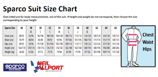 Sparco Suit Size Chart Karts Parts Ltd