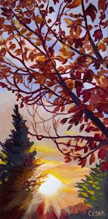 Autumn Walk At Sunset Painting Of
