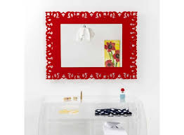 Red Decorative Wall Mirror With Macramé
