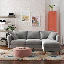 magnolia sectional sofa with pillows light gray velvet novogratz