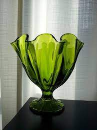 Green Viking Art Glass Ruffled Vase