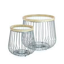 Set Of 2 Iron Wood Glass Side Cage