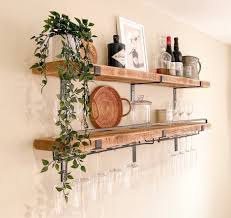 Rustic Shelves Set with Glass Hangers and Steel Bar | The Crafty Couple