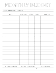 Weekly Expenses Template Monthly Expense Chart Budget Printable