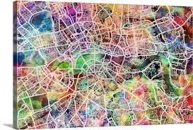 London Map Art Watercolor Large Metal Wall Art Print Great Big Canvas