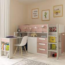 A bunk bed with desk, on the other hand, only has the top bunk, creating an open space adding a bunk bed with desk improves the overall usability of the room. Trasman Pink Girona Midsleeper Bed With Desk Storage Family Window
