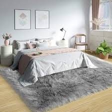ghouse silky faux fur sheepskin light gray 7 ft x 10 ft fluffy fuzzy area rug