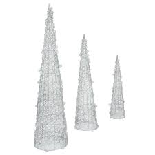 Details About Homegear Christmas Silver Cone Tree 3 Pack Pre Lit 75 Lights Indoors Outdoors