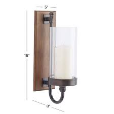 Litton Lane Brown Woodwall Sconce With