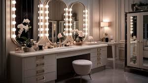 a photo of a glamorous vanity area with